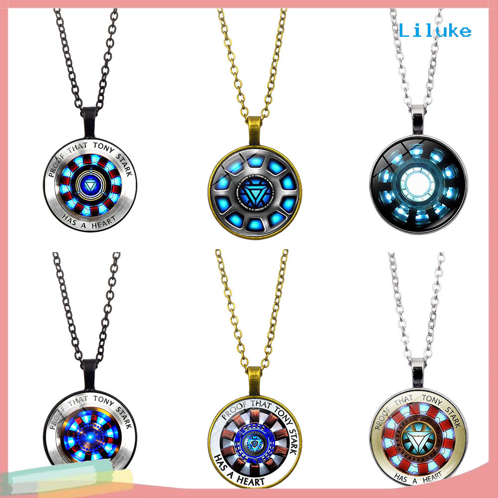[LK] Iron Man Heart เครื่องประดับผู้หญิง Faux Cabochon จี้เสื้อกันหนาวโซ่สร้อยคอ