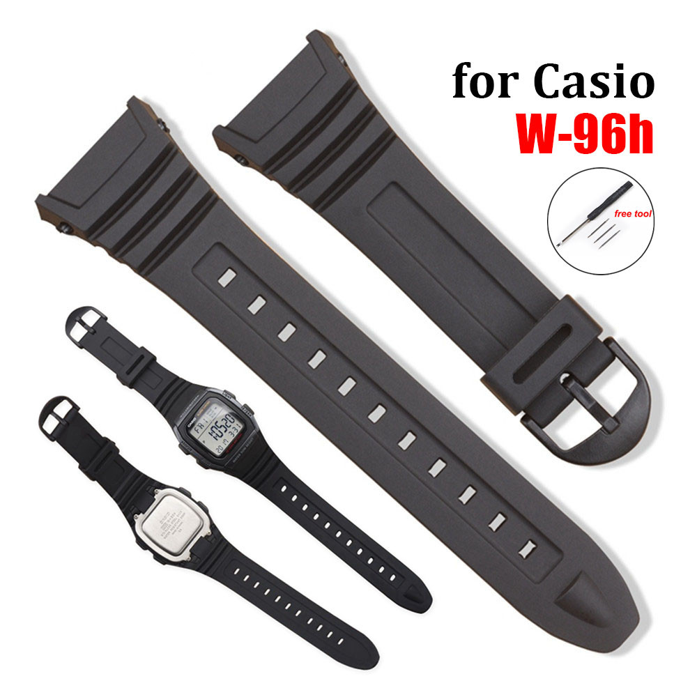 18 มม.สายนาฬิกาสําหรับ Casio W-96h PU ยางสร้อยข้อมือกันน้ําผู้หญิงผู้ชายกีฬานาฬิกาดําน้ําอุปกรณ์เสริม