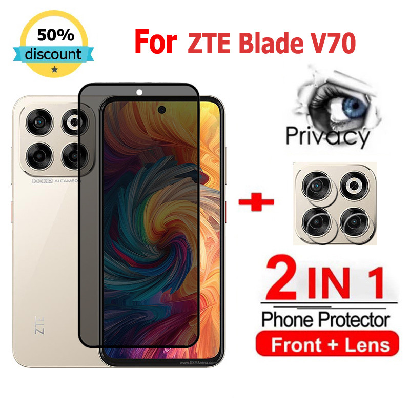 2 in 1 ฟิล์ม ZTE Blade V70 ฟิล์มกระจกนิรภัยกันรอยหน้าจอ กันแอบมอง เพื่อความเป็นส่วนตัว สําหรับ ZTE B