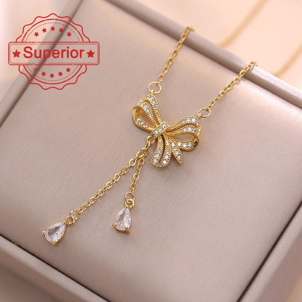 หรูหรา Niche ใหม่โบว์อุปกรณ์เสริมสร้อยคอคู่อารมณ์ Collarbone Chain A สร้อยคอ M8y1