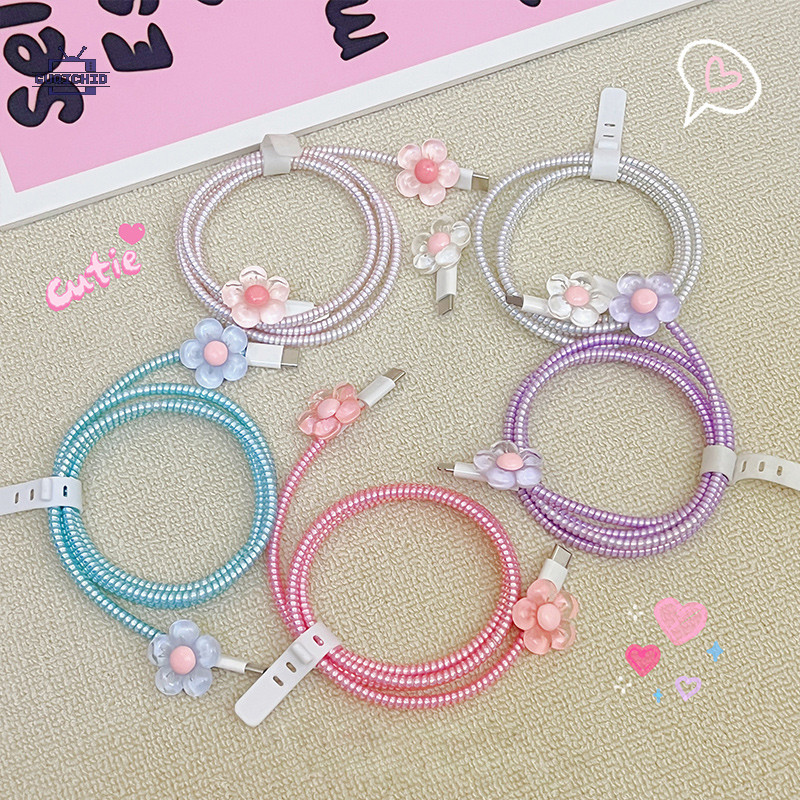 Android Type-C สายกัดสายชาร์จ Line Wrapper Organizer 4PCS ชุด Soft TPU Cover Shell เลเซอร์เกลียวอุปกรณ์เสริมสําหรับIP-gu