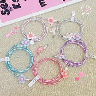 Android Type-C สายกัดสายชาร์จ Line Wrapper Organizer 4PCS ชุด Soft TPU Cover Shell เลเซอร์เกลียวอุปกรณ์เสริมสําหรับIP-gu