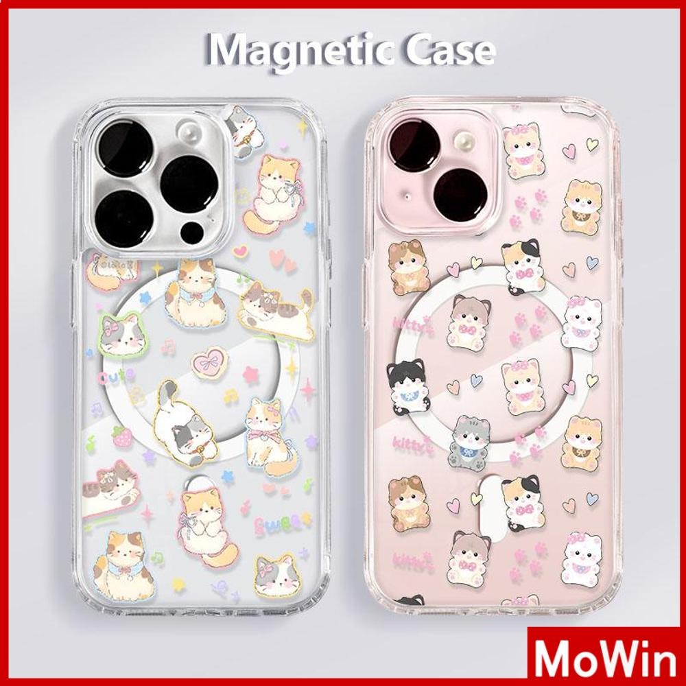 Mowin - เคส iPhone 16 Pro Max iPhone 11 อะครีลิกใสแม่เหล็กแข็ง TPU กรอบนิ่มกันกระแทก ลายลูกแมวน่ารัก