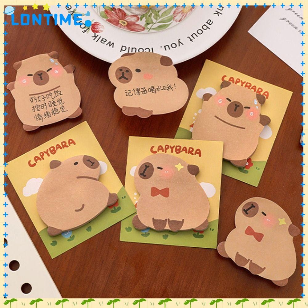 Lontime Memo Pad, เครื่องเขียนแบบมีกาวในตัว Capybara Sticky Notes, ของขวัญการ์ตูนอุปกรณ์การเรียน 30 แผ่นสติกเกอร์วางแผน