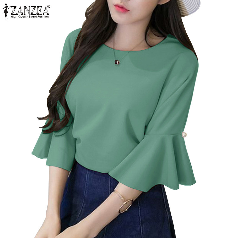 Zanzea เสื้อเชิ้ต คอกลม แขน 3/4 ลําลอง หรูหรา สําหรับผู้หญิง