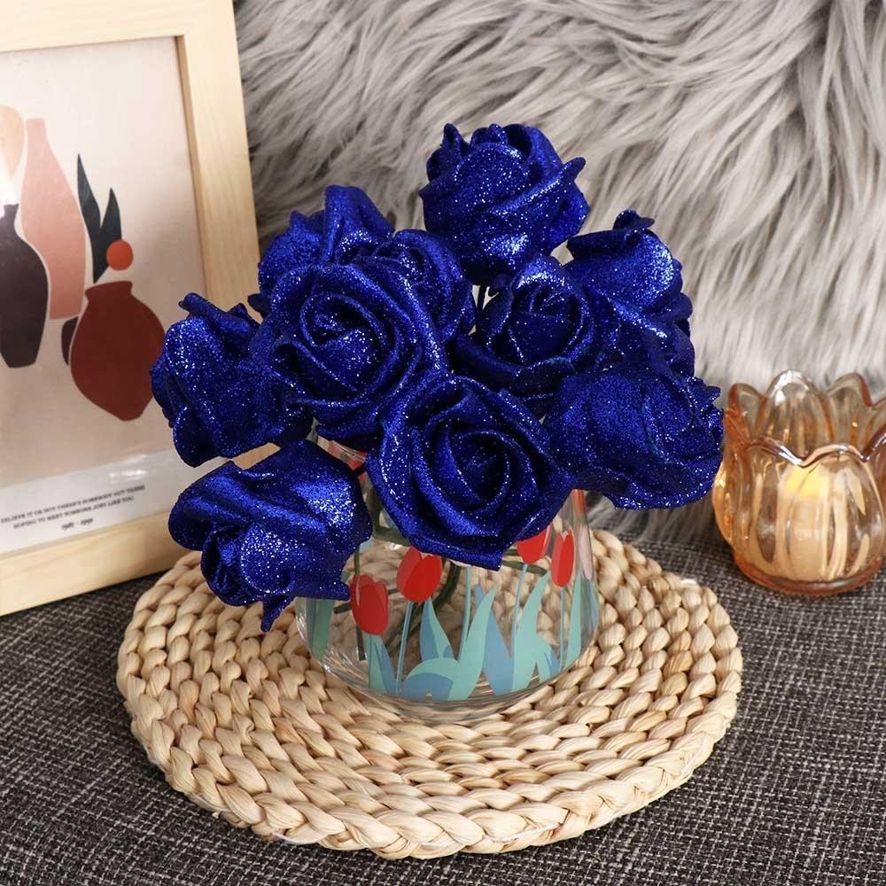 STYLEAVENUE กุหลาบประดิษฐ์ 6 ซม.ช่อดอกไม้เจ้าสาวพร้อมผงแวววาวงานแต่งงานตกแต่ง - รูปที่ 5