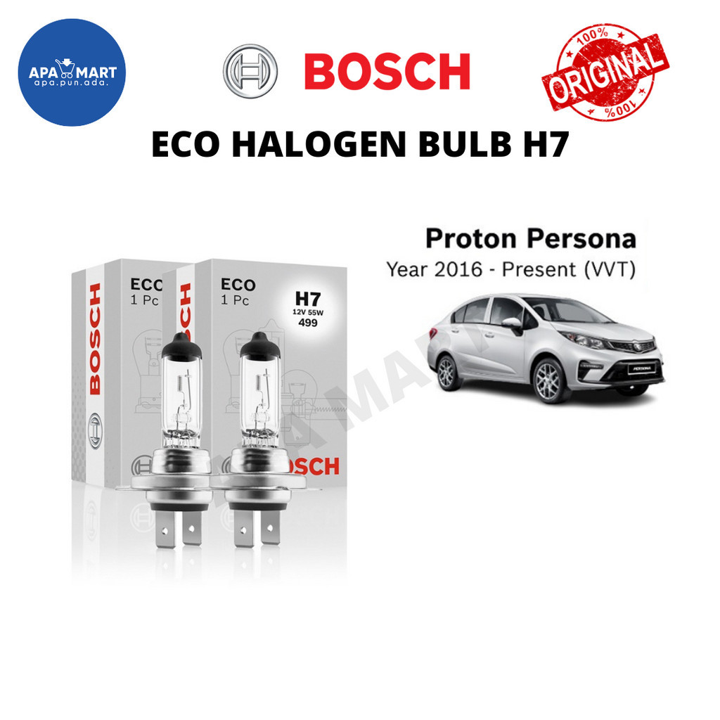 Bosch Eco H7 หลอดไฟหน้าฮาโลเจน 12V 55W H7 หลอดไฟสําหรับ Proton Persona (2016-ปัจจุบัน(VVT) Mentol De