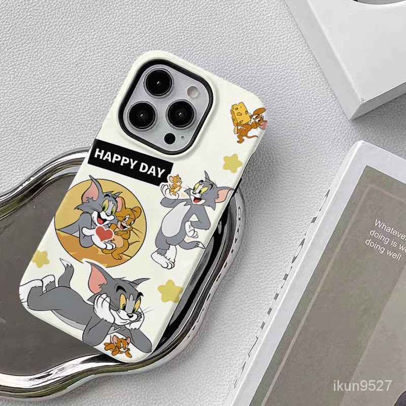 เคสโทรศัพท์มือถือ แบบสองชั้น ลาย Tom Jerry แวววาว สําหรับ Iphone 15Promax 14 13Pro 12 11Promax XR 7PLUS