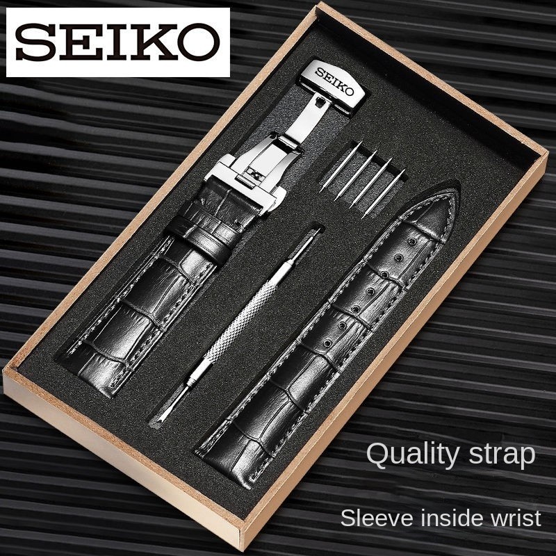 Seiko สายนาฬิกาข้อมือหนังแท้ พร้อมหัวเข็มขัด 14 16 18 19 20 21 22 24 มม. สายนาฬิกาข้อมือ