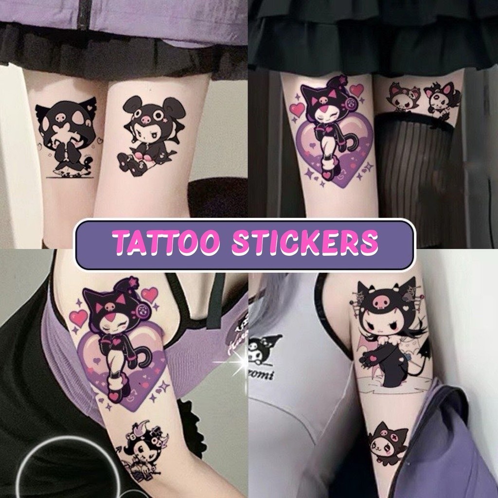[คุโร] TATTOO STICKERS แทททูสติ๊กเกอร์ รอยสักชั่วคราว ขนาด 11cm.x18 cm.ลาย น่ารัก ติดง่าย ติดทน 2-3 วัน เพือความคงทน ควร