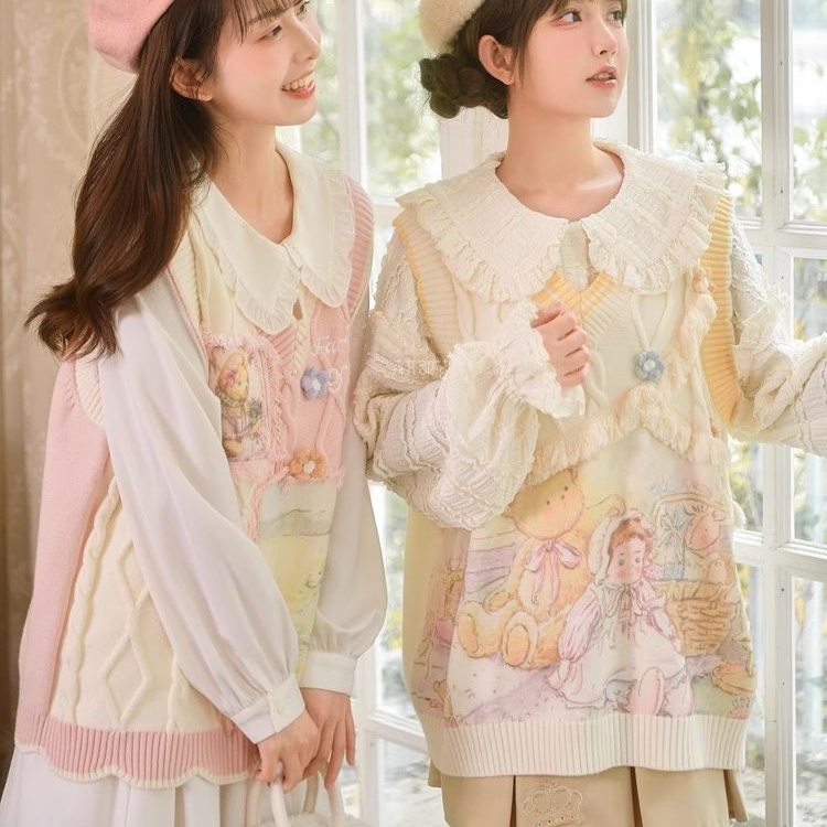 ใหม่ เสื้อกั๊ก ผ้าถัก ลายดอกไม้ น่ารัก สําหรับผู้หญิง