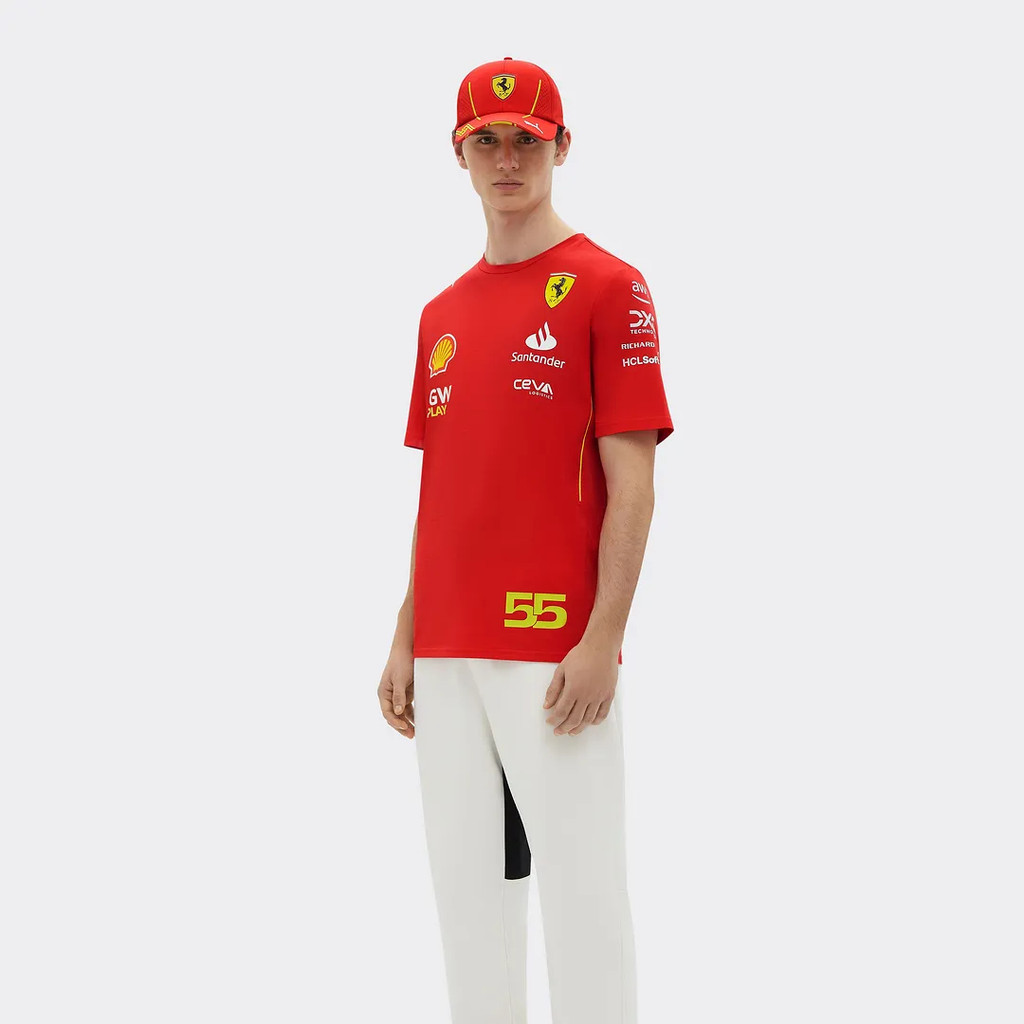 เสื้อยืด ลายทีม Scuderia Ferrari Replica Sainz 2024 เสื้อกีฬาแขนสั้นลําลอง เหมาะกับใส่กลางแจ้ง แฟชั่นสําหรับผู้ชาย