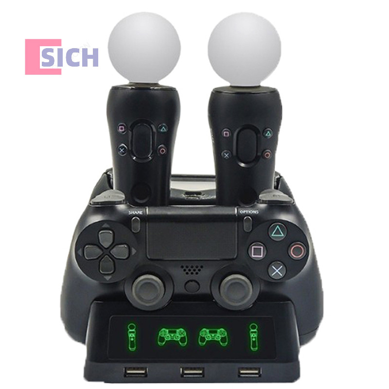 [Sich] 4 in 1 แท่นชาร์จคอนโทรลเลอร์ สําหรับ Playstation PS4 PSVR VR Move Quad Charger