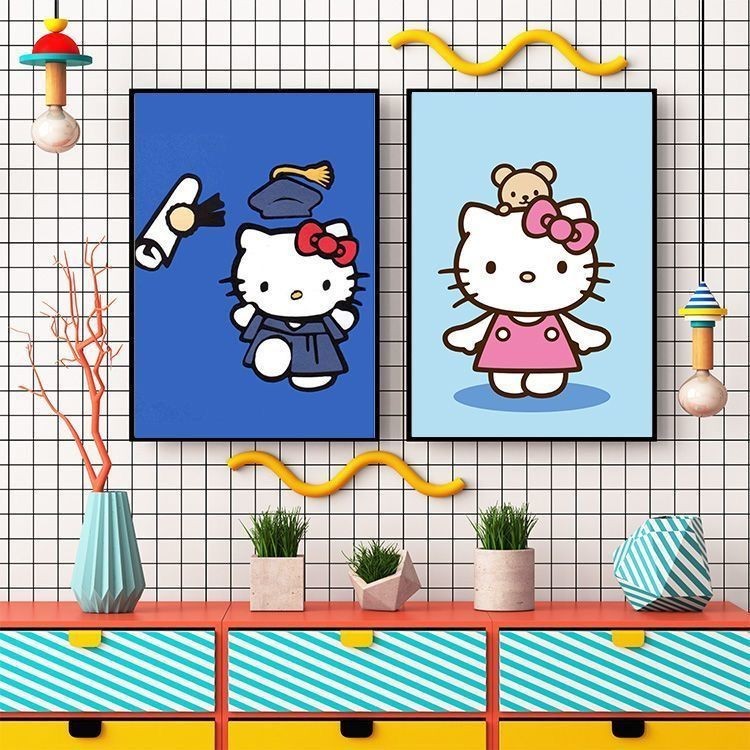ภาพวาดโปสเตอร์ ลาย Hello Kitty ขนาด 30x40x0.9 ซม. สําหรับแขวนตกแต่งผนังห้องนอนเด็ก ห้องนั่งเล่น