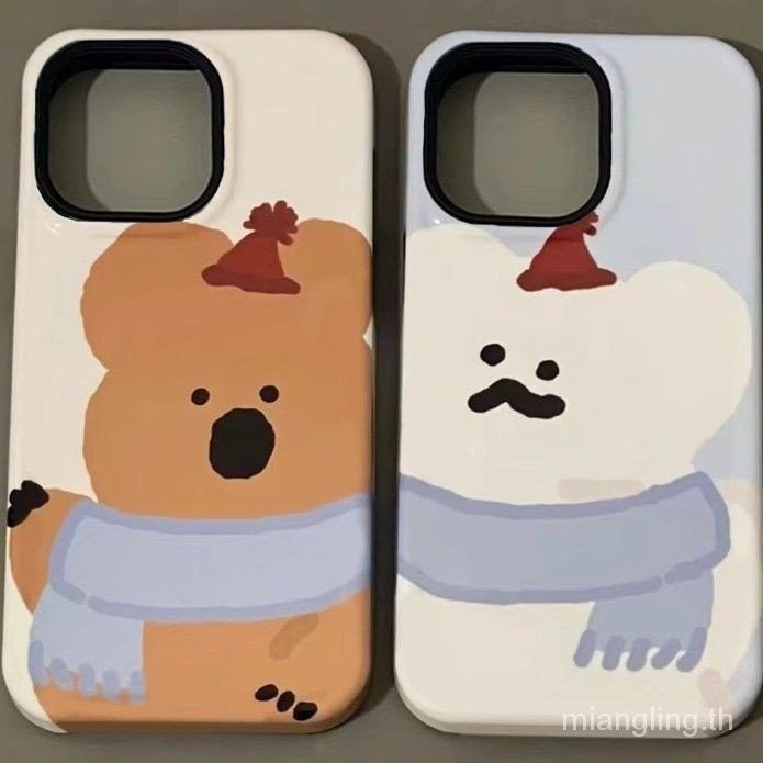 เคสโทรศัพท์มือถือ กันกระแทก ขอบกลม ลายการ์ตูนหมี สองชั้น สําหรับ Iphone 15 14 13promax 11 FJ7V