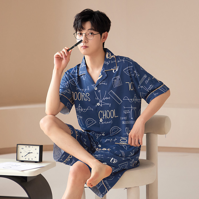 ชุดนอนแขนสั้น ผ้าฝ้าย แบบบาง ทรงหลวม ขนาดใหญ่ แฟชั่นฤดูร้อน สําหรับผู้ชาย ไซซ์ L - 3XL