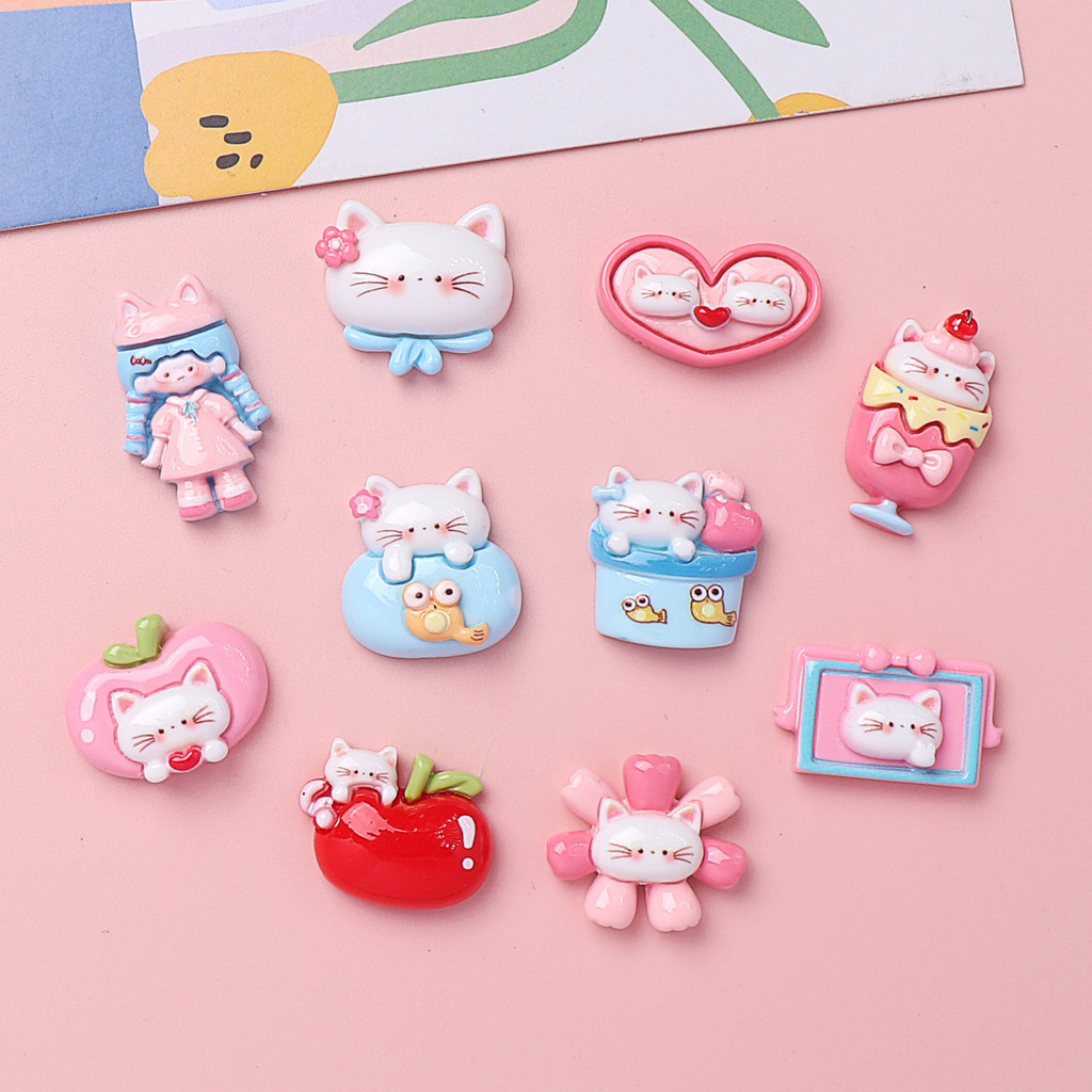 10 ชิ้นอาหารแมวสาวเรซิ่น Charms สําหรับ DIIY (8-313)
