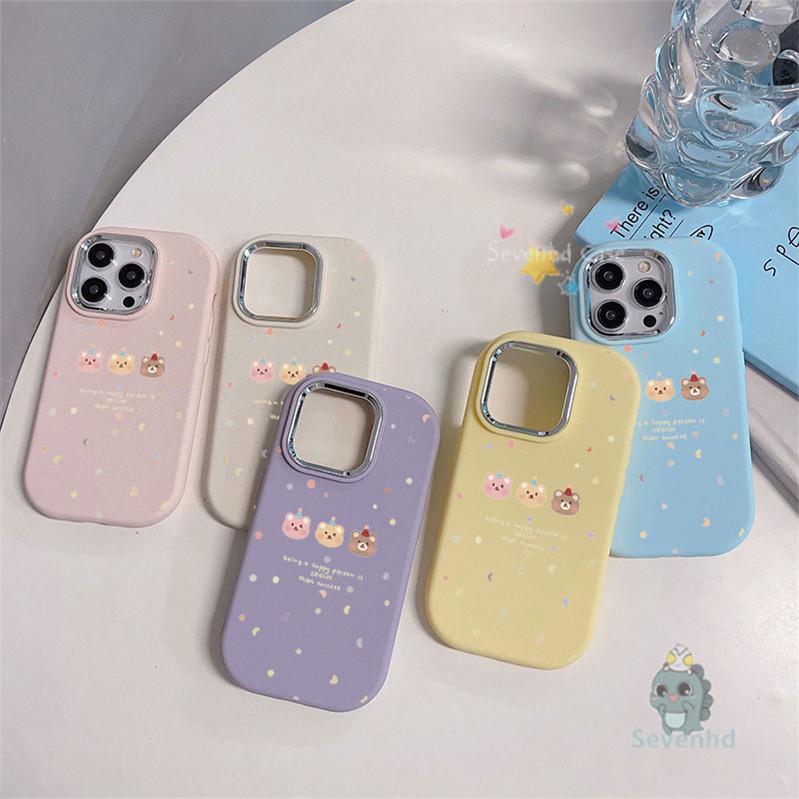 เคสโทรศัพท์มือถือ ซิลิโคนนิ่ม ชุบไฟฟ้า ลายการ์ตูนหมีนําโชค สีชมพูมาการอง สําหรับ iPhone 11 12 XR 15 14 13 Pro Max 7 8 SE2020 X Xs Max 6 6s Plus
