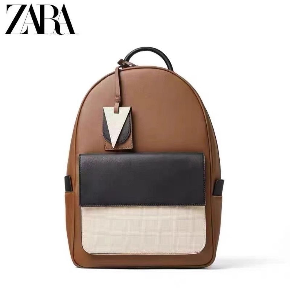 ZARA BAG ใหม่กระเป๋าผู้ชายผู้ชายกระเป๋าเป้สะพายหลังสามสี Spliced กระเป๋าเป้สะพายหลังธุรกิจกระเป๋าเดิ