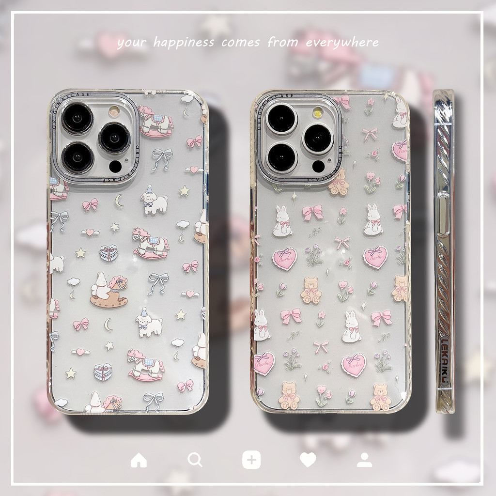 Imd เคสโทรศัพท์มือถือ เคลือบสองชั้น ลายดอกไม้ กระต่ายน่ารัก กันลื่น สําหรับ iPhone 15 Pro max Apple 14 13 12 11