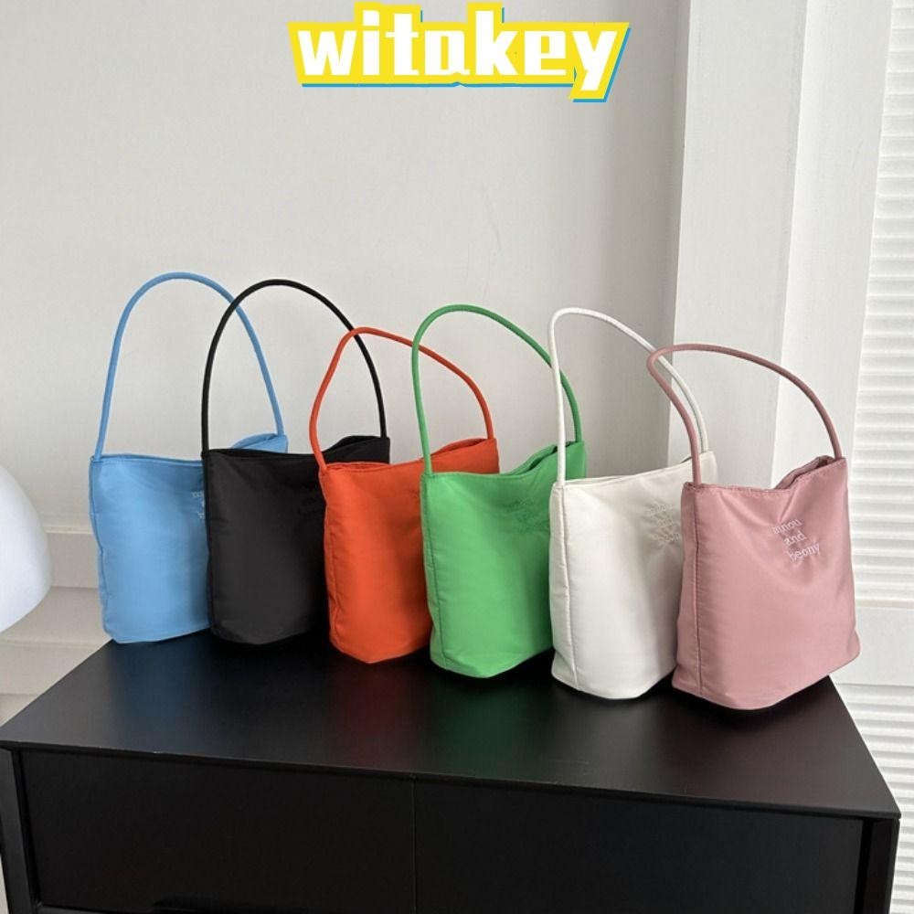 Witakey กระเป๋าถือ กระเป๋าสะพายไหล่ สะพายข้าง ความจุสูง ปักลายตัวอักษร สีพื้น สําหรับเด็กผู้หญิง