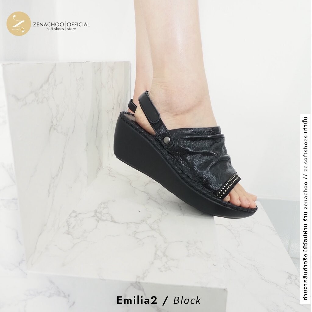 ทรงปกติ สินค้าลดราคา ไม่รับเปลี่ยน-คืน Zenachoo รุ่น Emilia2 สูง 2.5 นิ้ว ปรับสายได้ รองเท้าสุขภาพ หนังแท้ 100% นิ่มส...