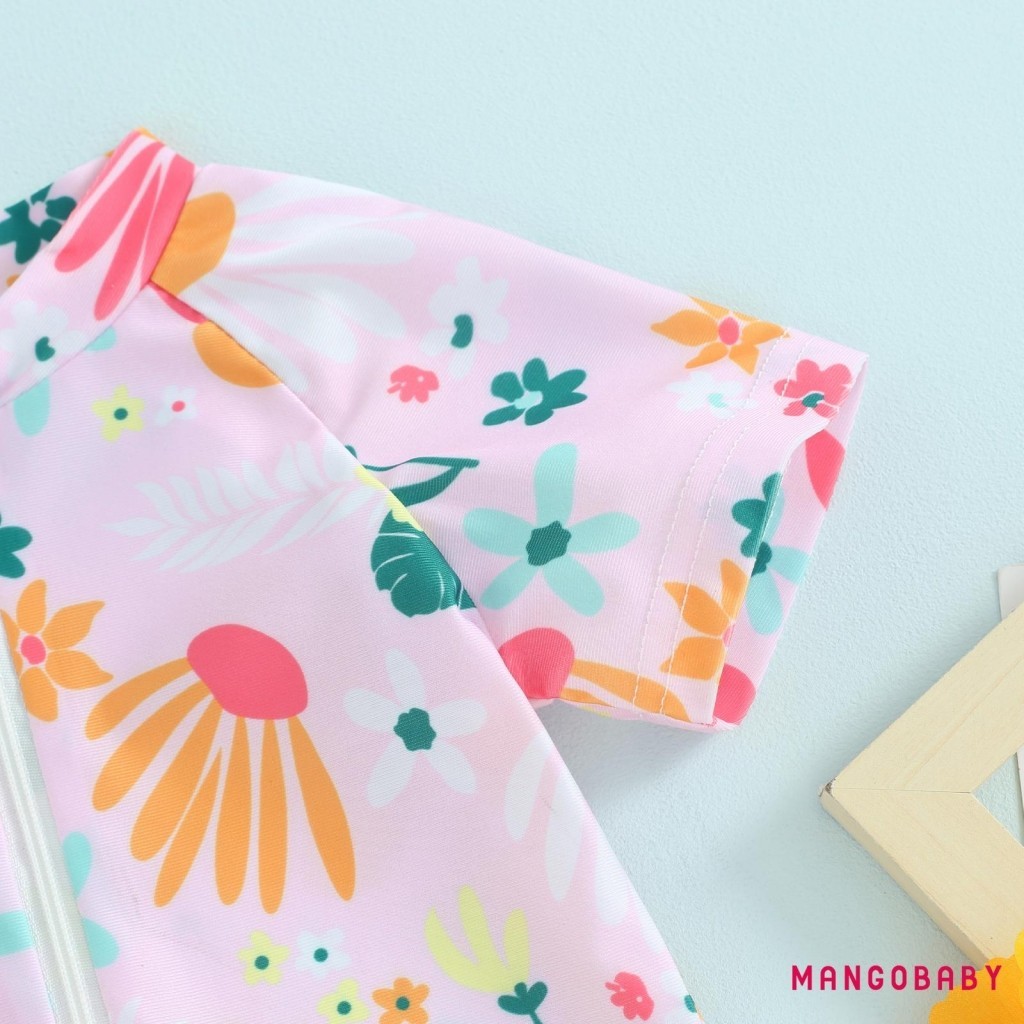 (จัดส่งในกรุงเทพฯ)-เด็กผู้หญิง Rash Guard ชุดว่ายน้ํา รอมเปอร์ซิปแขนสั้นดอกไม้พิมพ์ชุดว่ายน้ําเด็กชุดว่ายน้ํา - รูปที่ 7