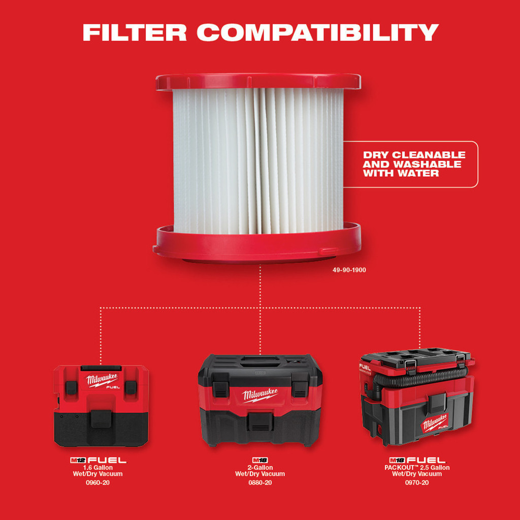 Milwaukee ไส้กรองเครื่องดูดฝุ่น HEPA FILTER รุ่น 49-90-1900 ใช้กับเครื่องดูดฝุ่น M18 VC2-0/M18 FPOVCL