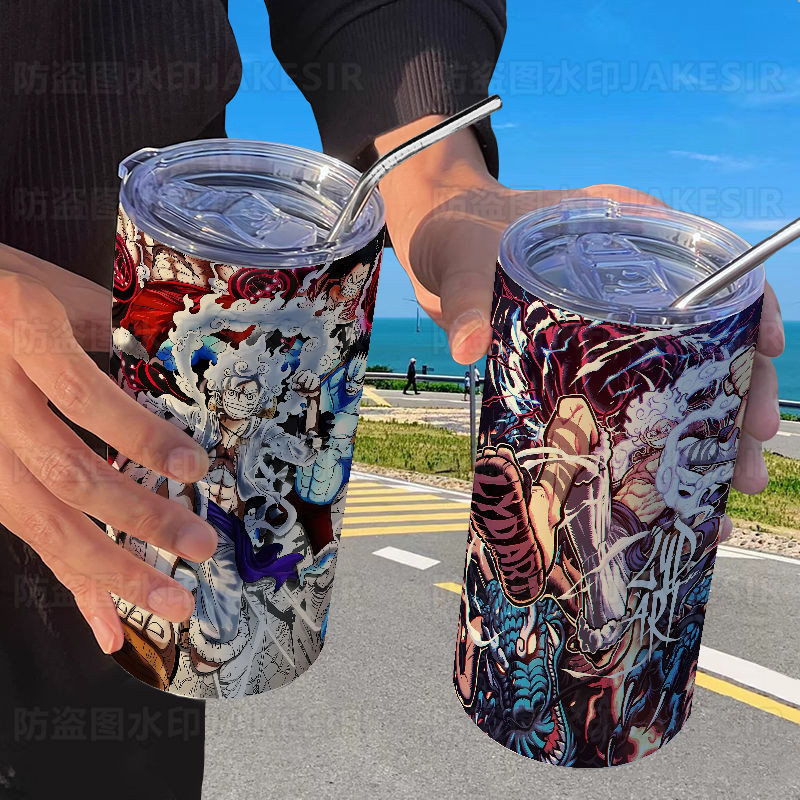 One Piece luffy Fifth Gear THERMOS ถ้วยฟาง Casual Roronoa Zoro ถ้วยกาแฟแบบพกพาสแตนเลส gelas minum termos dengan ฟาง pictures.
