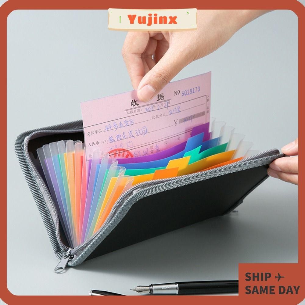 Yujinx กระเป๋าโฟลเดอร์ ใส่บัตร มีซิป PP ความจุขนาดใหญ่ A6 หลายชั้น 13 ช่อง สีรุ้ง