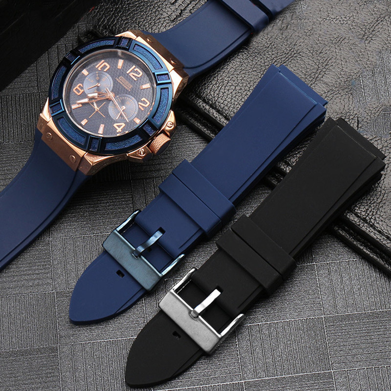 สายนาฬิกาข้อมือยางซิลิโคน กันน้ํา สีฟ้า สีดํา 22 มม. สําหรับ Guess W0247G3 W0040G3 W0040G7