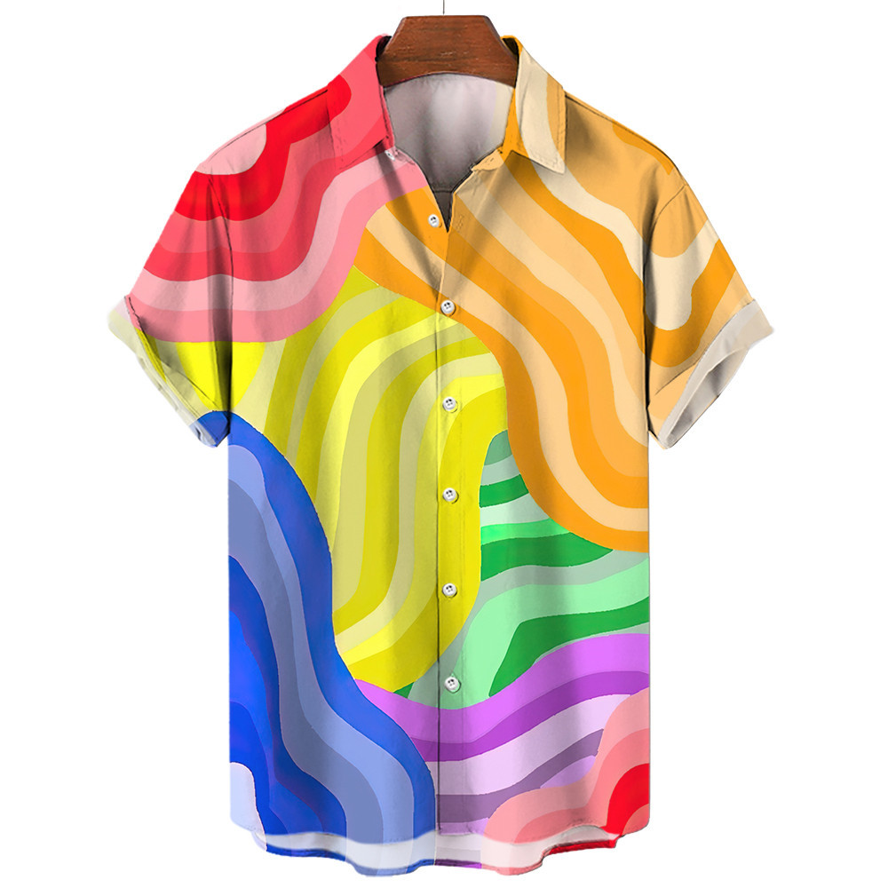 เสื้อเชิ้ตแขนสั้นลําลอง คอปก ลาย Pride Month Gay Love Lesbian สีรุ้ง แฟชั่นใหม่ สําหรับผู้ชาย และผู้หญิง 2024