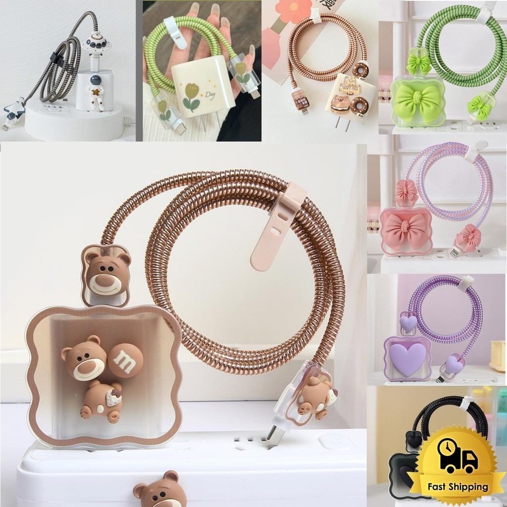 ชุดพันสาย เคสหัวชาร์จ ลายการ์ตูน ตัวถนอมสาย USB 20w 18w Cable Bite