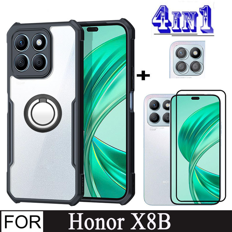4 In 1 Honor X8b เคสโทรศัพท์กันกระแทก สําหรับ Honor X9b X8b X7b X9a X8a X7a X6a ฟิล์มกระจกนิรภัย และฟิล์มเลนส์ และที่วางโทรศัพท์มือถือ