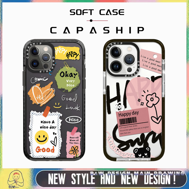 เคสโทรศัพท์มือถือแบบนิ่ม กันกระแทก ลายหน้ายิ้ม สีดํา สําหรับ iPhone 15ProMax 15Pro 15Plus 15 14 13 12 11 Pro Max