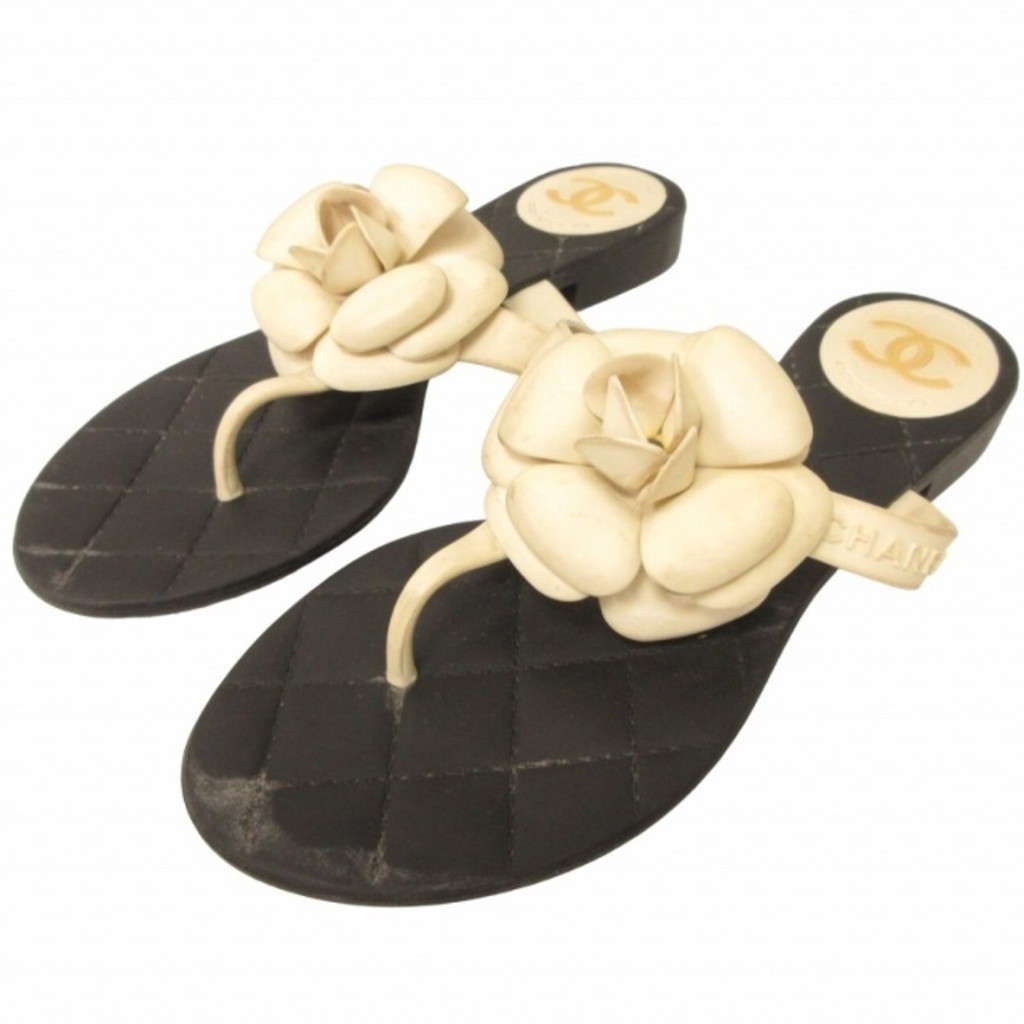 Chanel Camellia Matrasse Sandals White x Black 36 23.0 IBO48 Direct from Japan Secondhand