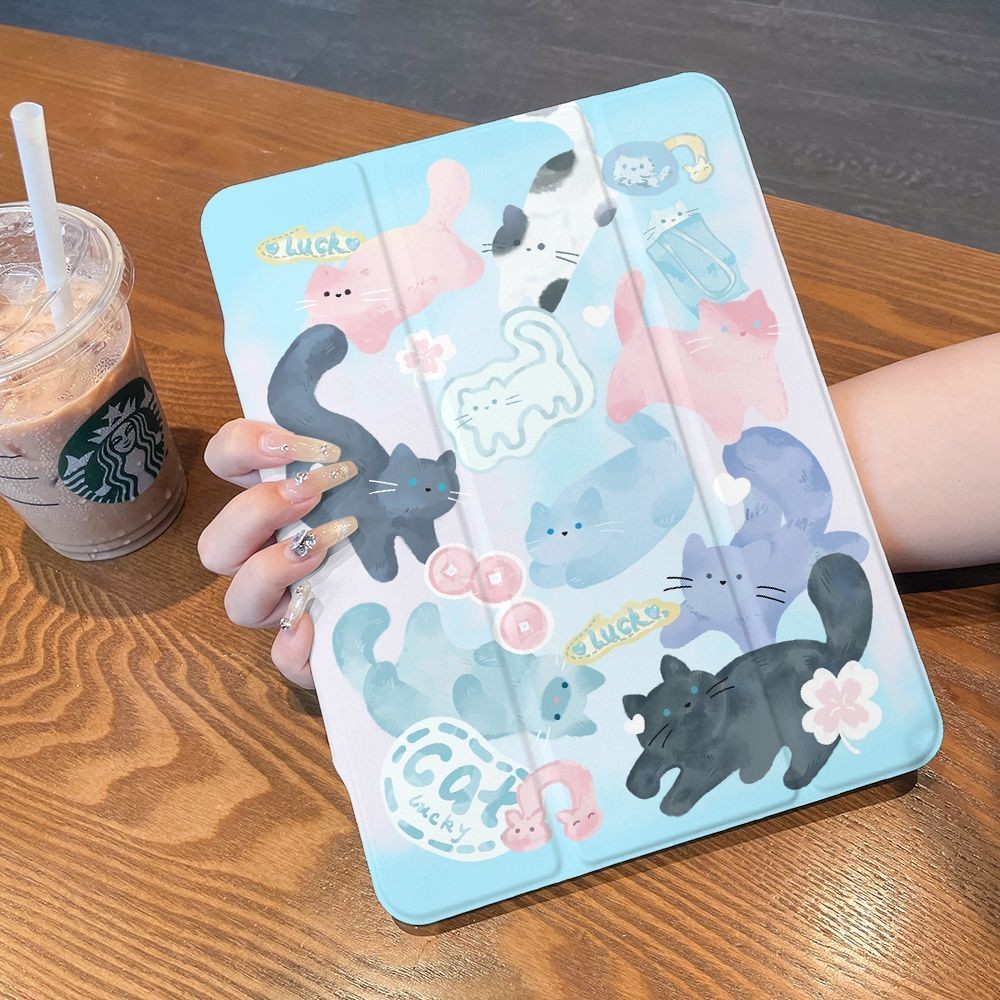 [iPad Air 5] เคสแท็บเล็ต ลายการ์ตูน Meow Meow Dream หมุนได้ 360 องศา พร้อมช่องใส่ปากกา สําหรับ iPad gen10 2022 pro11 2021 iPad 5 6 7 iPad air5 air 3 mini 6