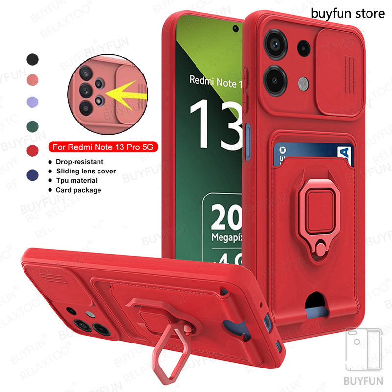 Slot Card Cover For Xiaomi Redmi Note 13 Pro Plus Note13 Pro+ 13Pro 4G 5G Camera Lens Protect Slide Window Shockproof Armor Card Pocket Holder Case