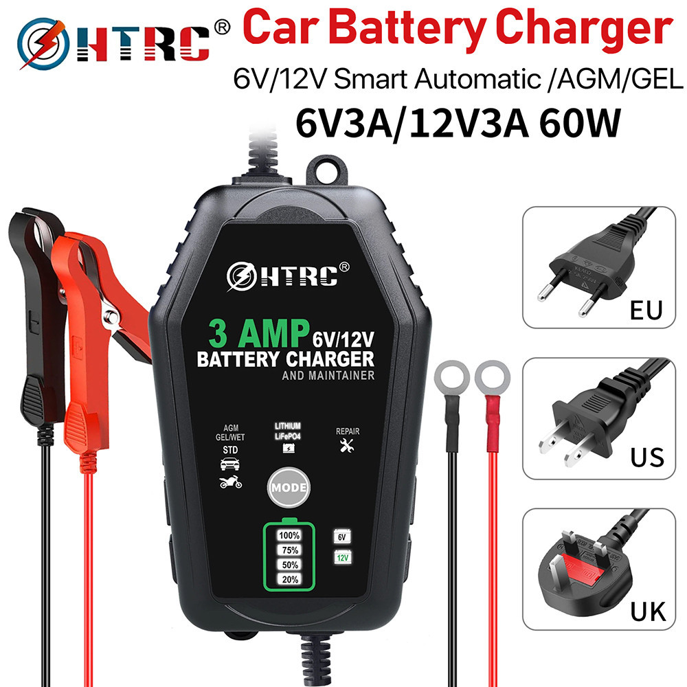 Htrc เครื่องชาร์จแบตเตอรี่รถยนต์ 6V 12V 3A สําหรับรถจักรยานยนต์