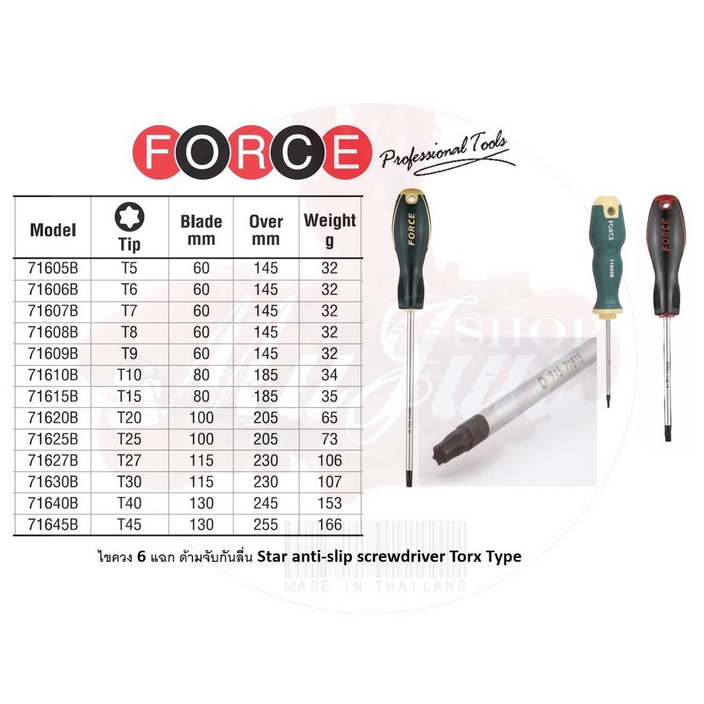 ไขควงแม่เหล็ก FORCE ไขควง ไขควงท็อก ไขควง 6 แฉก  Torx Type Driver