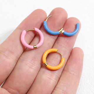น ้ ํามันหยดต ่ างหู 12 มม.ต ่ างหูสแตนเลสที ่ มีสีสันรอบต ่ หูตะขอ diy ต ่ างหูอุปกรณ ์ เสริม