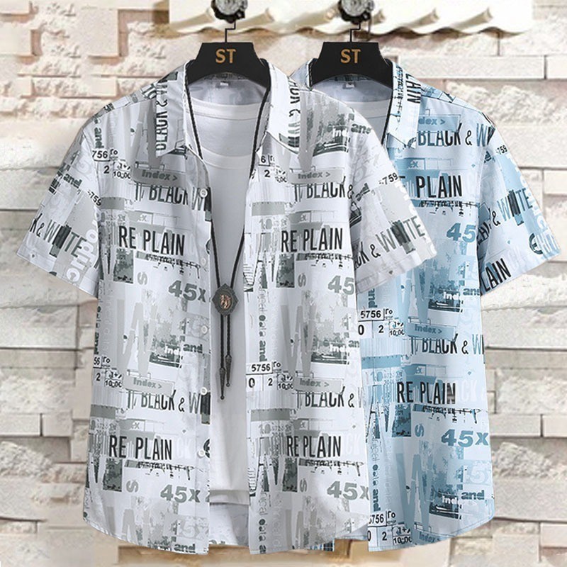 M-3XL เสื้อเชิ้ตผู้ชาย แฟชั่นฤดูร้อนหลวมลายดอกไม้ย้อนยุคฮาวายแขนสั้นเสื้อ เสื้อผู้ชาย