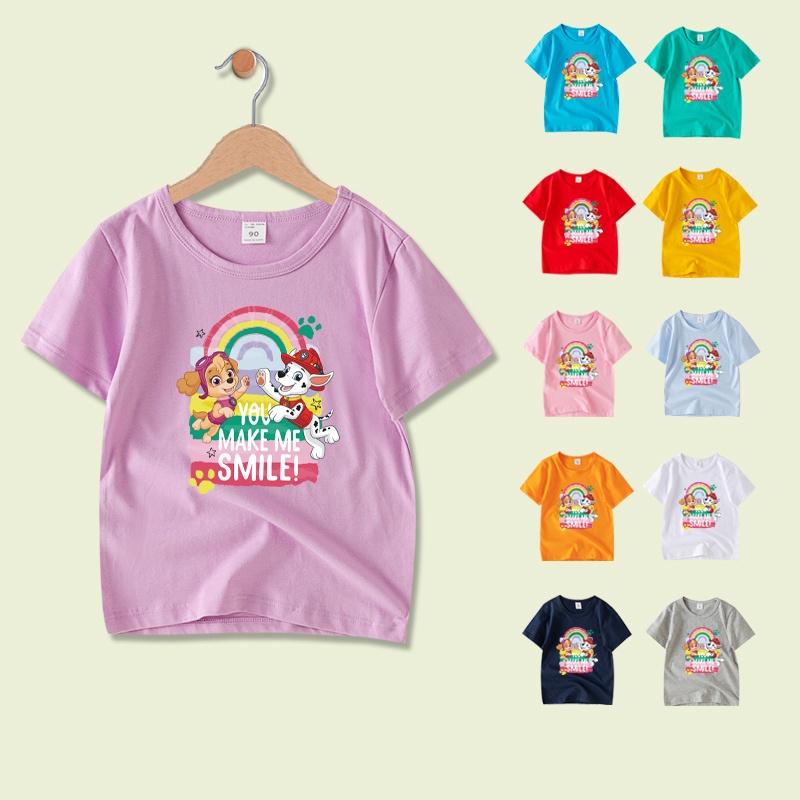 พร้อมส่ง เสื้อยืดแขนสั้น คอกลม ผ้าฝ้าย 100% ลายการ์ตูน 7 สี สําหรับเด็ก AB003