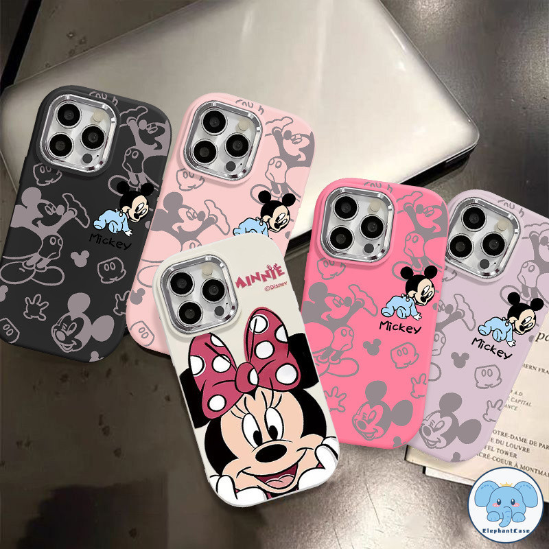 การ์ตูนสร้างสรรค์มีความสุขมิกกี้เมาส์คู่รักหรูหราชุบโลหะปกอ่อน iPhone 11 15 7Plus 13 14 12 Pro Max XR 7 8 Plus X XS Max