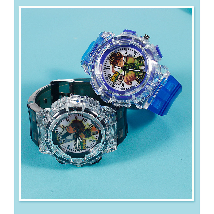 Ben 10 นาฬิกา Led สําหรับเด็กนาฬิกาอะนิเมะแฟลชที่มีสีสันนาฬิกาเด็กนาฬิกาควอตซ์ของเล่นเด็กวันหยุดของขวัญวันเกิดของขวัญ Ben 10 นาฬิกา Omnitrix