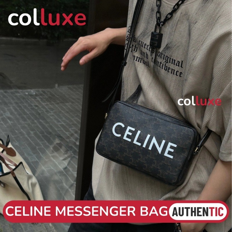 CELINE Medium Messenger Bag In Triomphe Canvas With CELINE Print กระเป๋าสะพายข้าง Men's Shoulder Bag