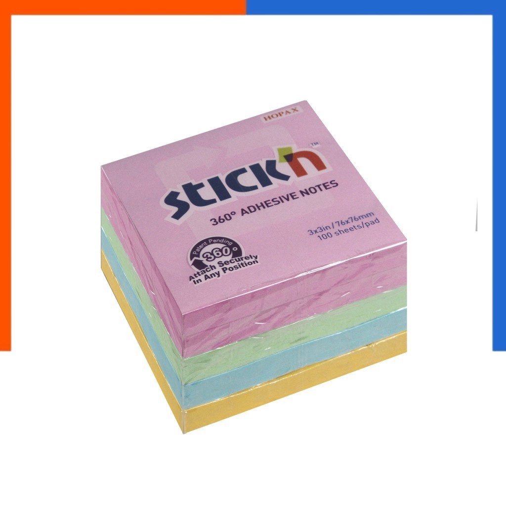 กระดาษโน้ต กาวในตัว STICKN รุ่นใหม่ 3x3 นิ้ว แถบกาว 360° แพ็ค 100แผ่น/500 แผ่น กระดาษโน๊ตกาว US.Stat