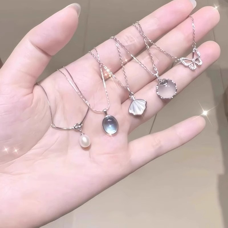 17km ง่าย Shell Bow สร้อยคอ Zircon Moon Stone จี้สร้อยคอเค้นสร้อยคอเครื่องประดับสำหรับผู้หญิง