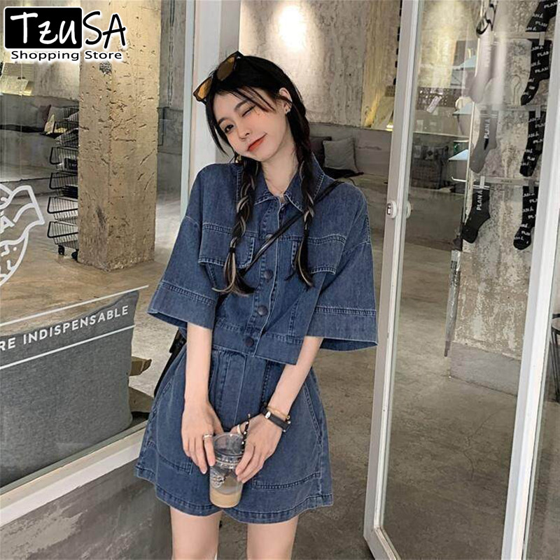 Tzusa Jean Set เสื้อกั๊กยีนส์+กางเกงขาสั้น กระเป๋าใช้งานได้จริง เนื้อผ้ายีนส์คือดีสุด น่ารักมากเกาหลีเกาใจ