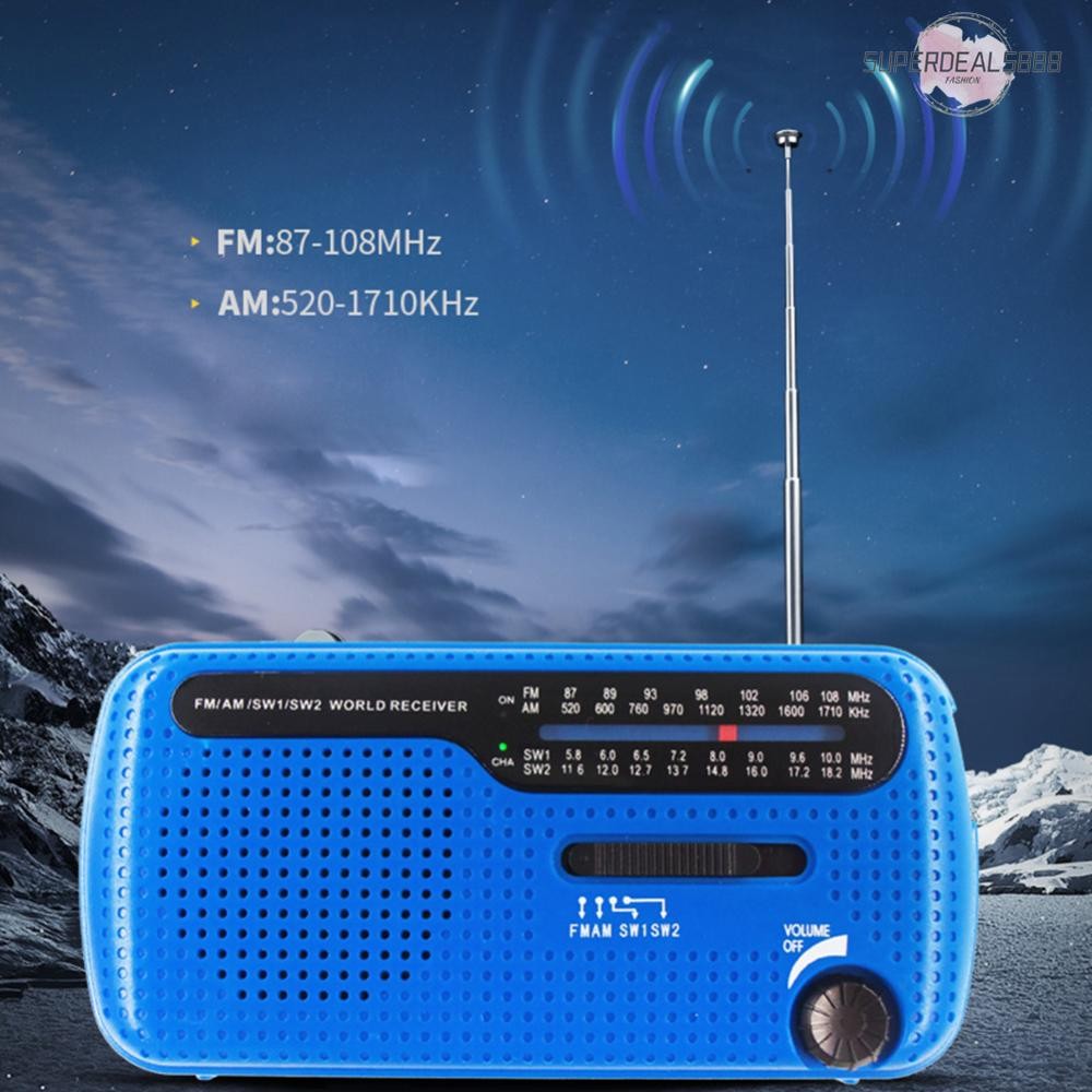วิทยุมือหมุนพลังงานแสงอาทิตย์ วิทยุ AM/FM แบบพกพา พร้อมไฟฉาย LED สําหรับกลางแจ้ง [SuperDeals888.th]